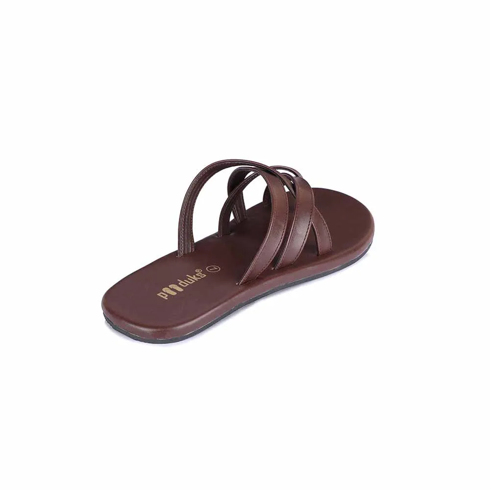 Paaduks Radial Crossover Vegan Leather Slides for Men (Dark Brown)