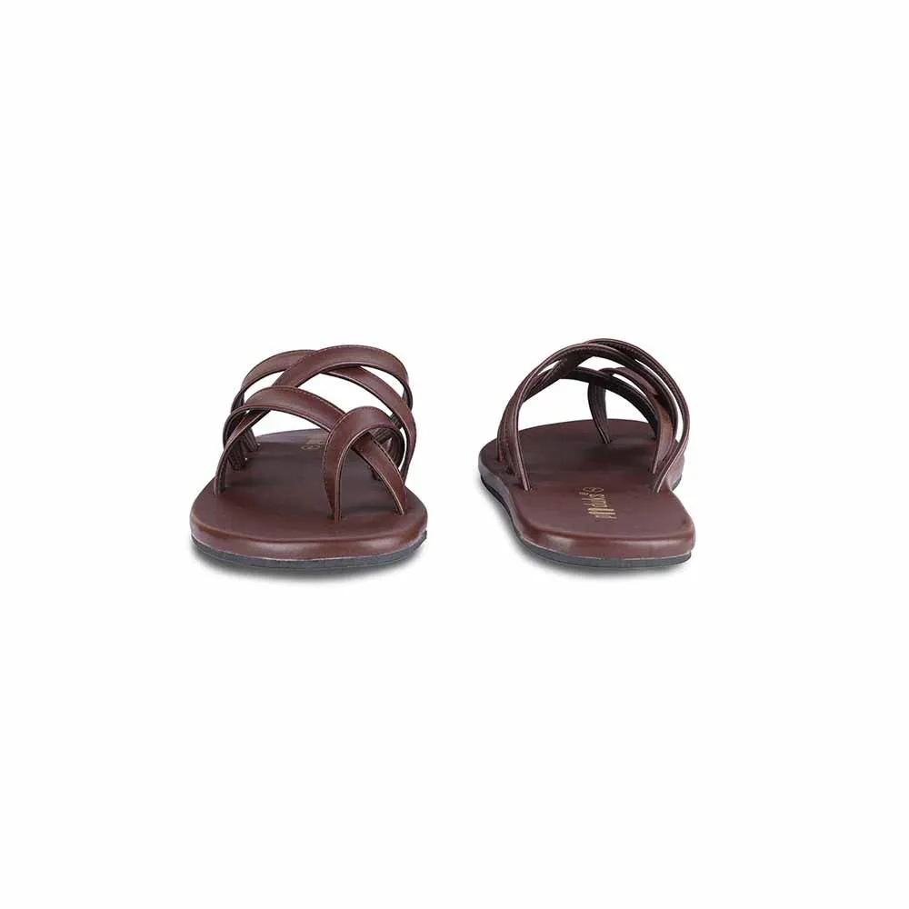 Paaduks Radial Crossover Vegan Leather Slides for Men (Dark Brown)