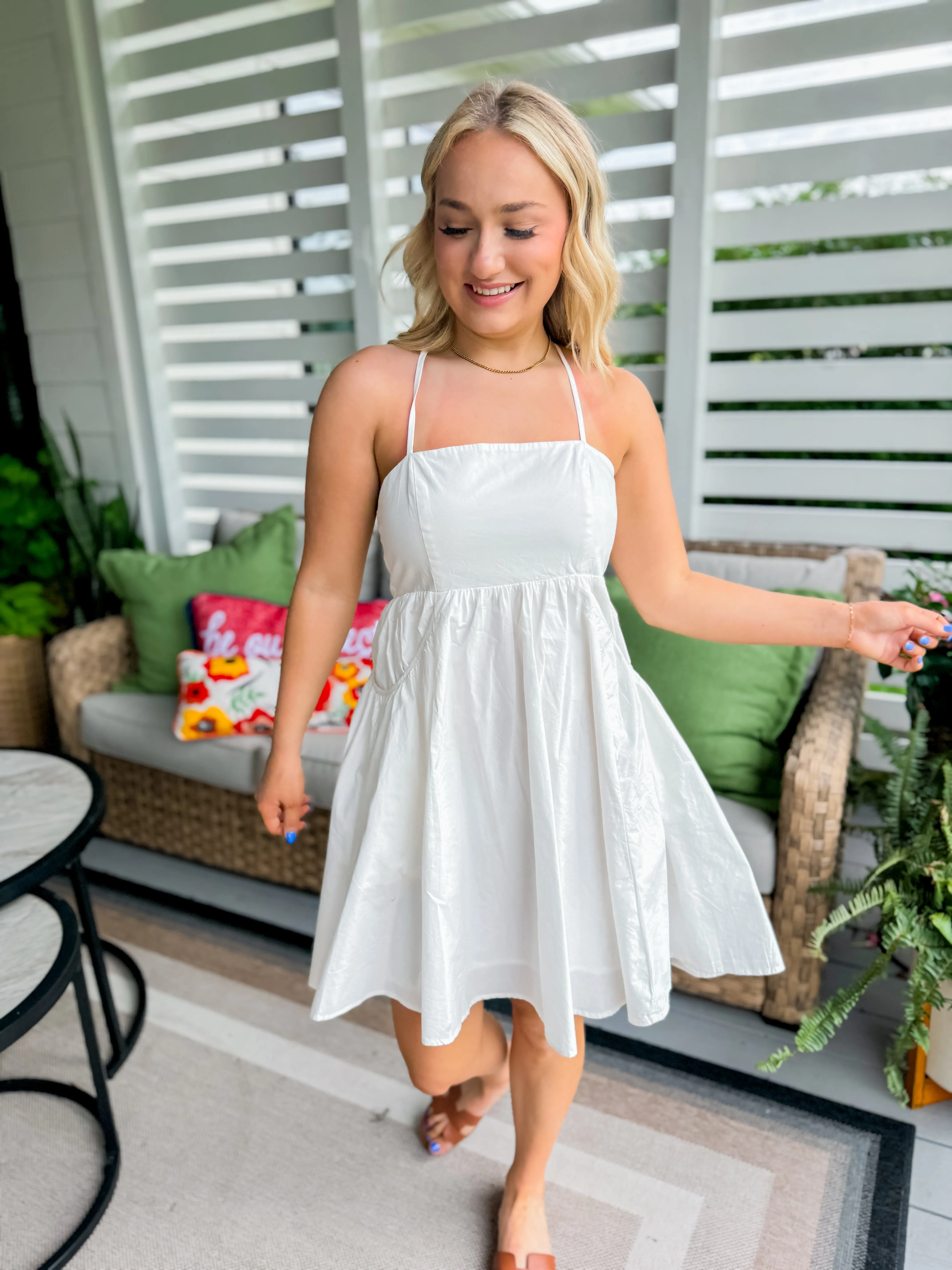 Poplin Washed Mini Dress in White