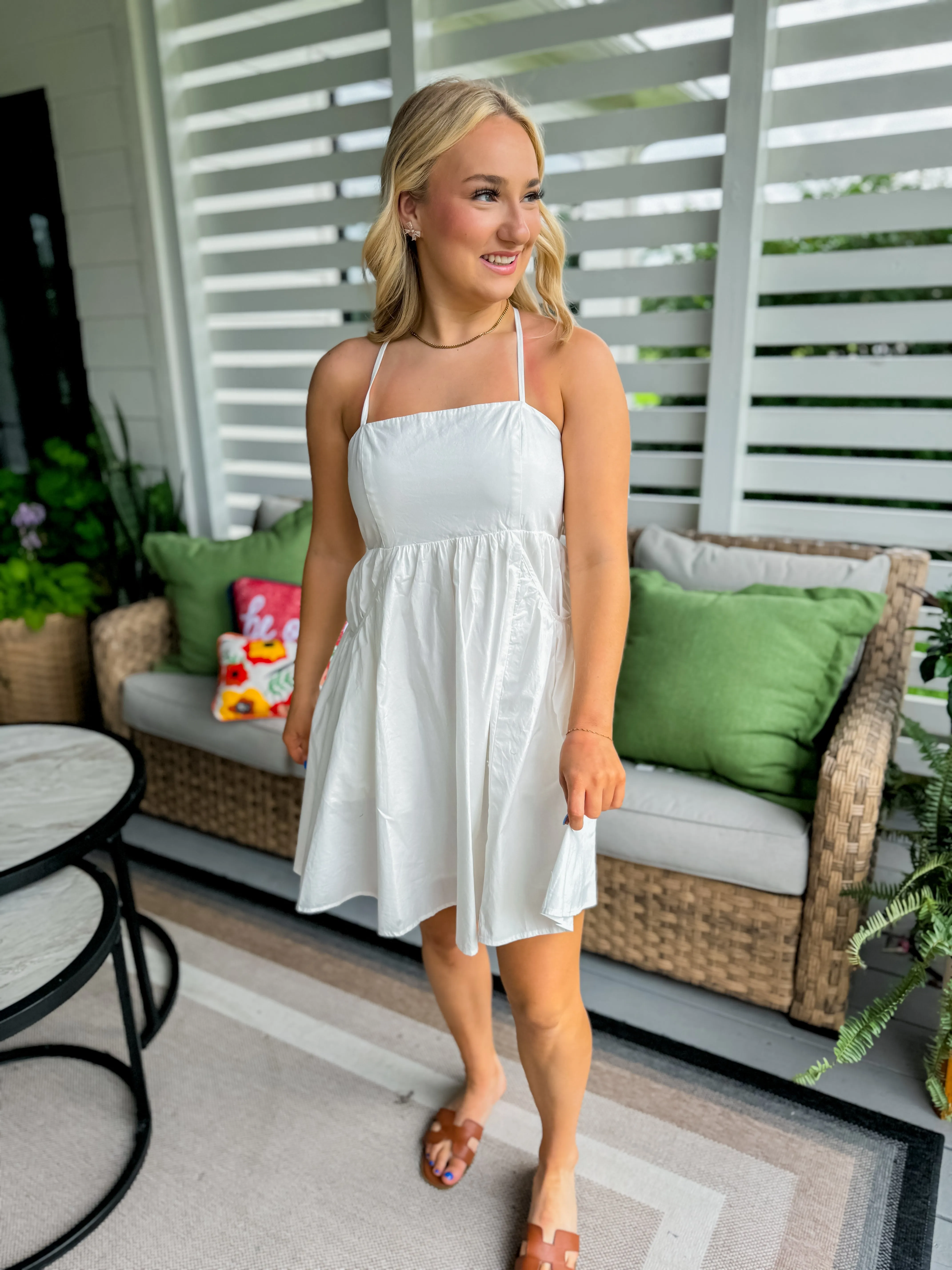 Poplin Washed Mini Dress in White