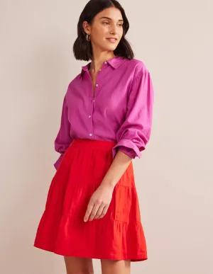 Pull On Tiered Linen Skirt-Vermillion Red