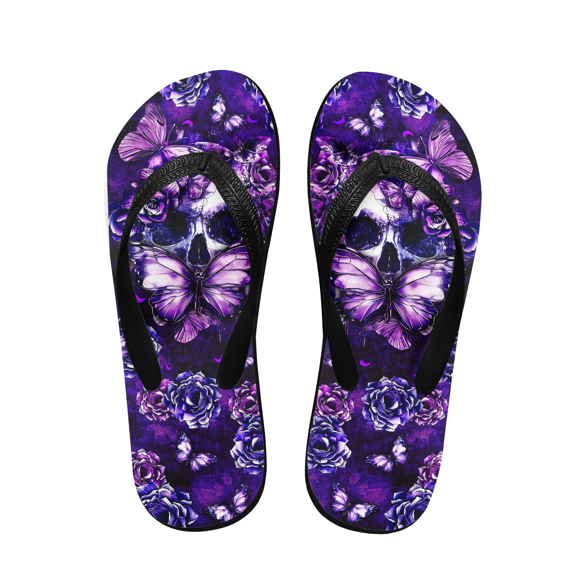 Purple Skull Butterfly Flip Flops for Women Beach