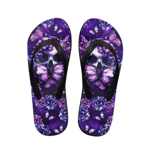 Purple Skull Butterfly Flip Flops for Women Beach