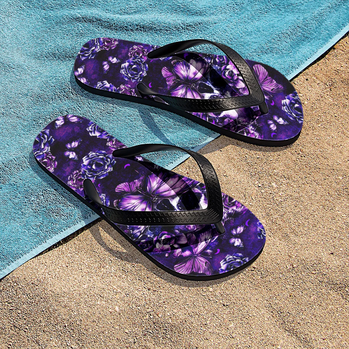 Purple Skull Butterfly Flip Flops for Women Beach