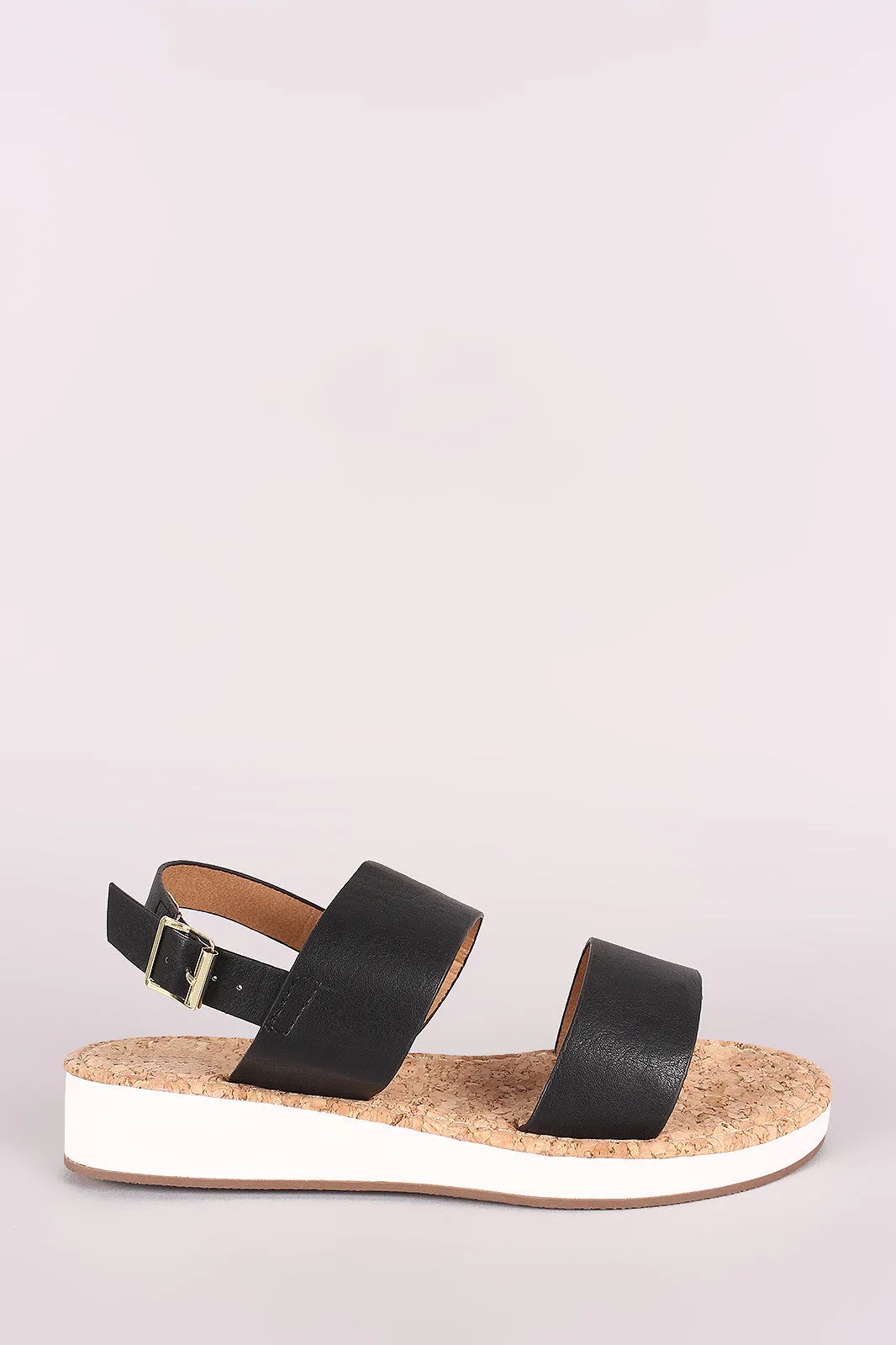 Qupid Double Band Slingback Low Wedge Sandal