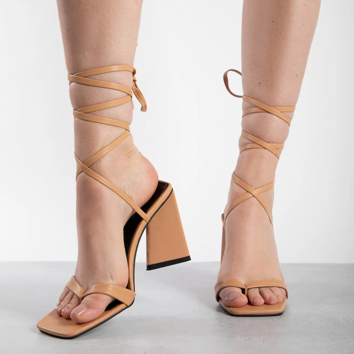 RAID Abihail Lace Up Heel in Camel