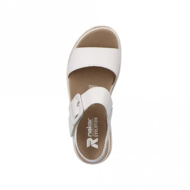 Rieker Evolution W0800-80 White Leather Low Wedge Sandals