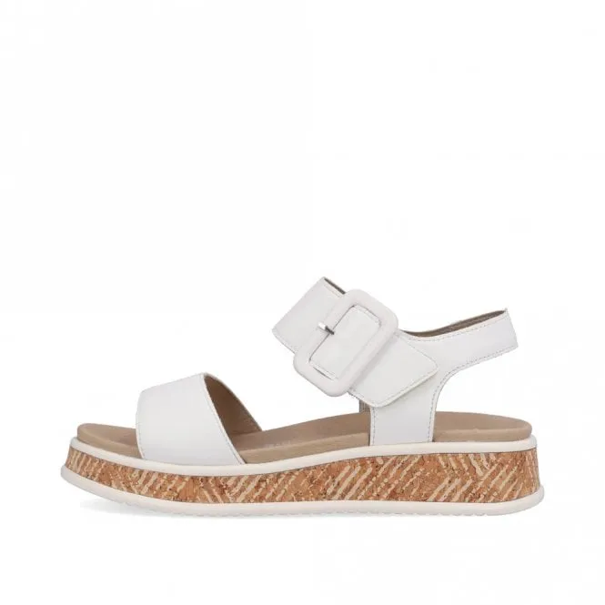 Rieker Evolution W0800-80 White Leather Low Wedge Sandals