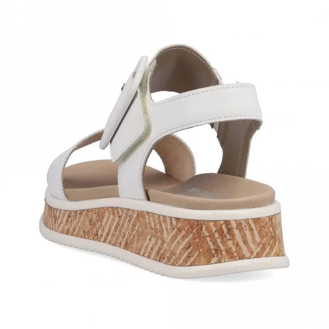 Rieker Evolution W0800-80 White Leather Low Wedge Sandals