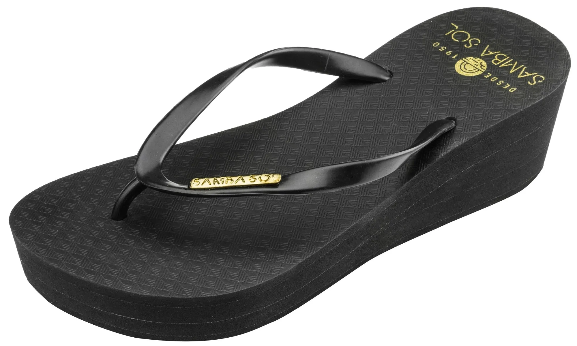 Samba Sol Women's Wedge Collection Flip Flops - Black