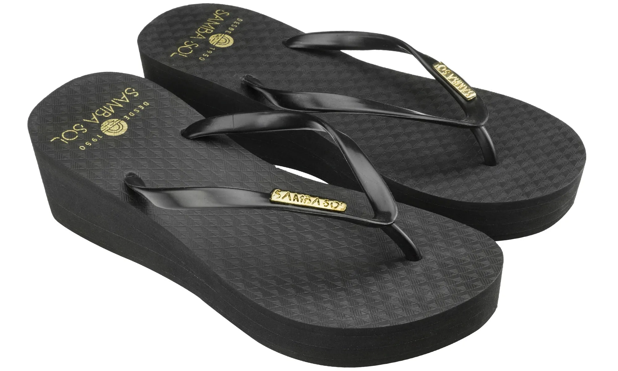 Samba Sol Women's Wedge Collection Flip Flops - Black