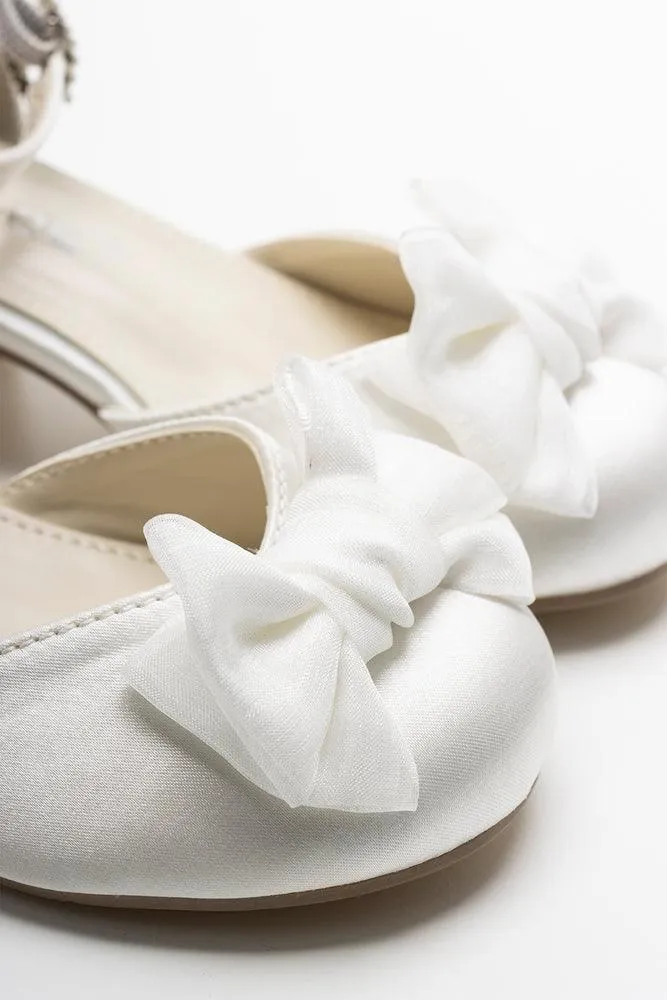 Satin Bow Heel White