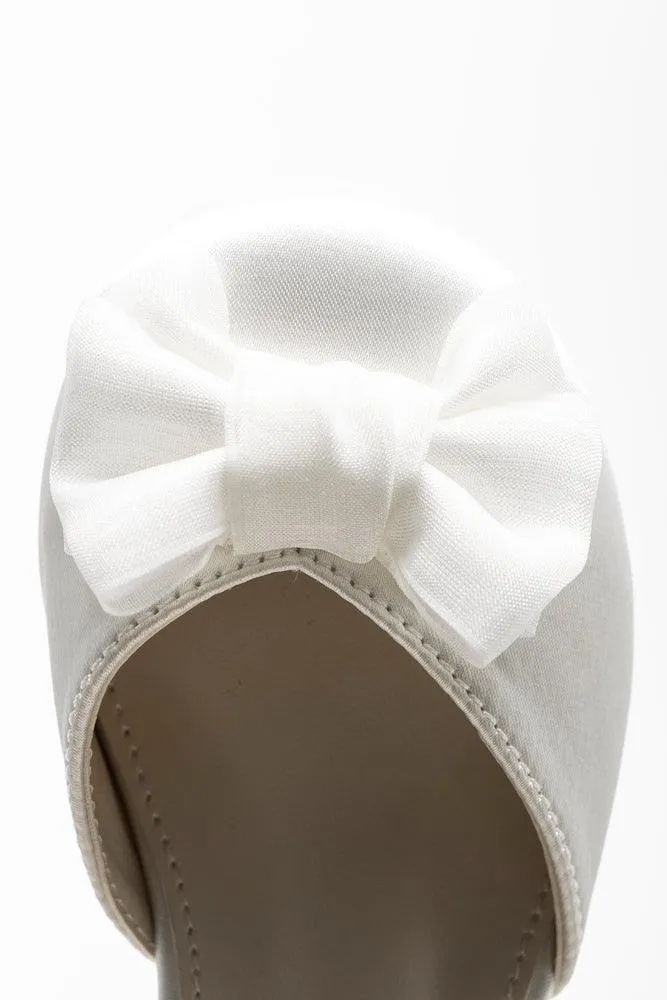 Satin Bow Heel White