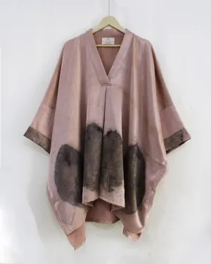 Shonima Handwoven Mashru Kimono Tunic- Mauve, Black