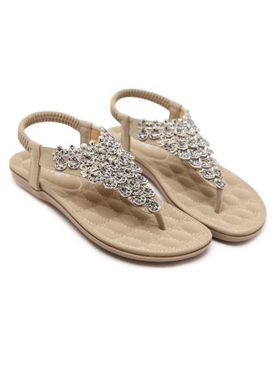 SIKETU | Apricot Crystal V-Strap Sandals