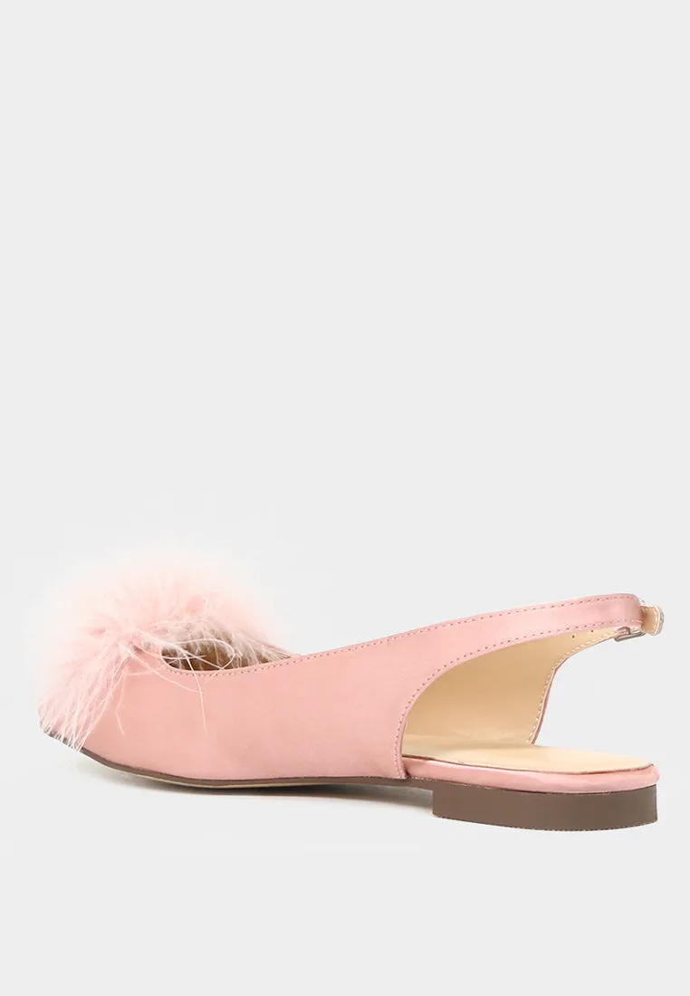 Sybil Women'S Blush  Furry Pom Pom Slingback Stylish Flats