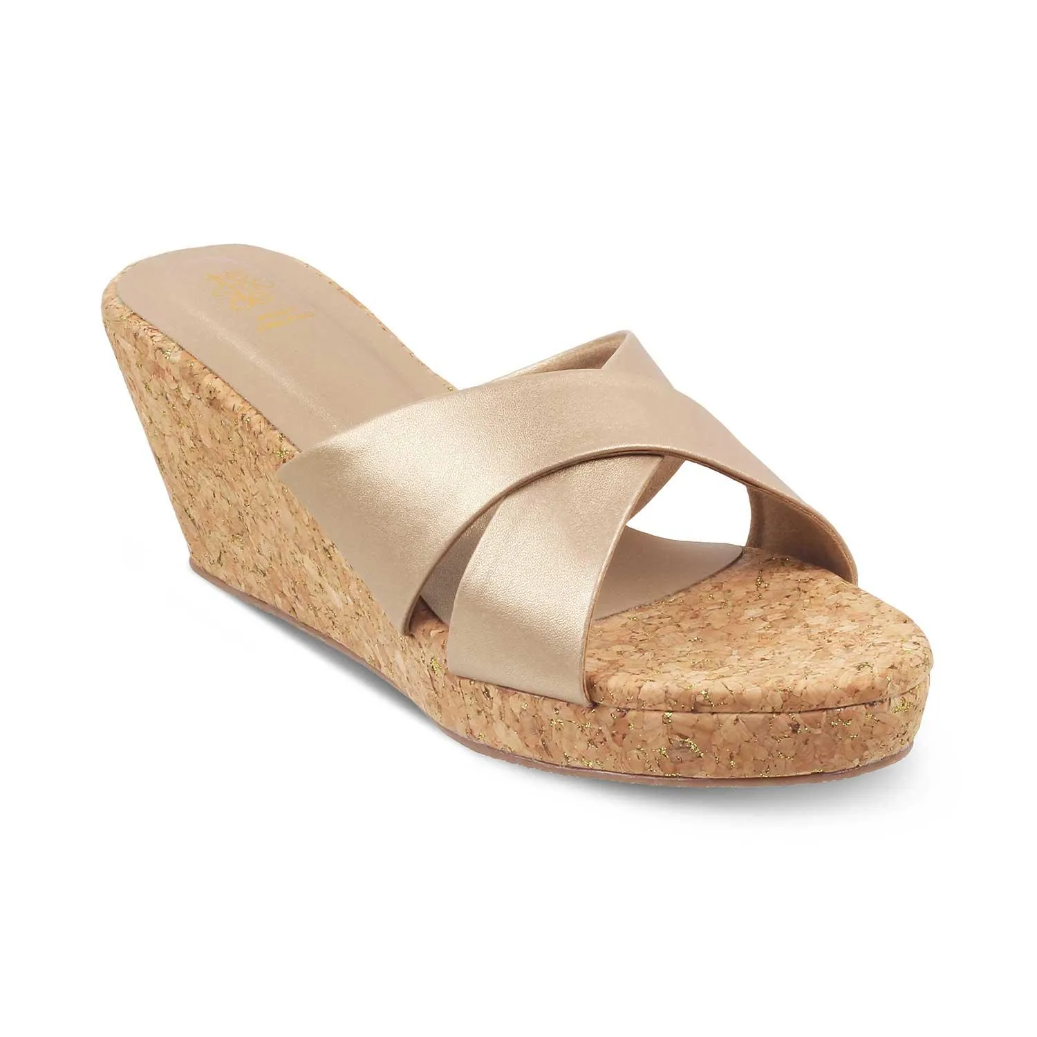 The Lyon Champagne Women's Dress Wedge Sandals Tresmode