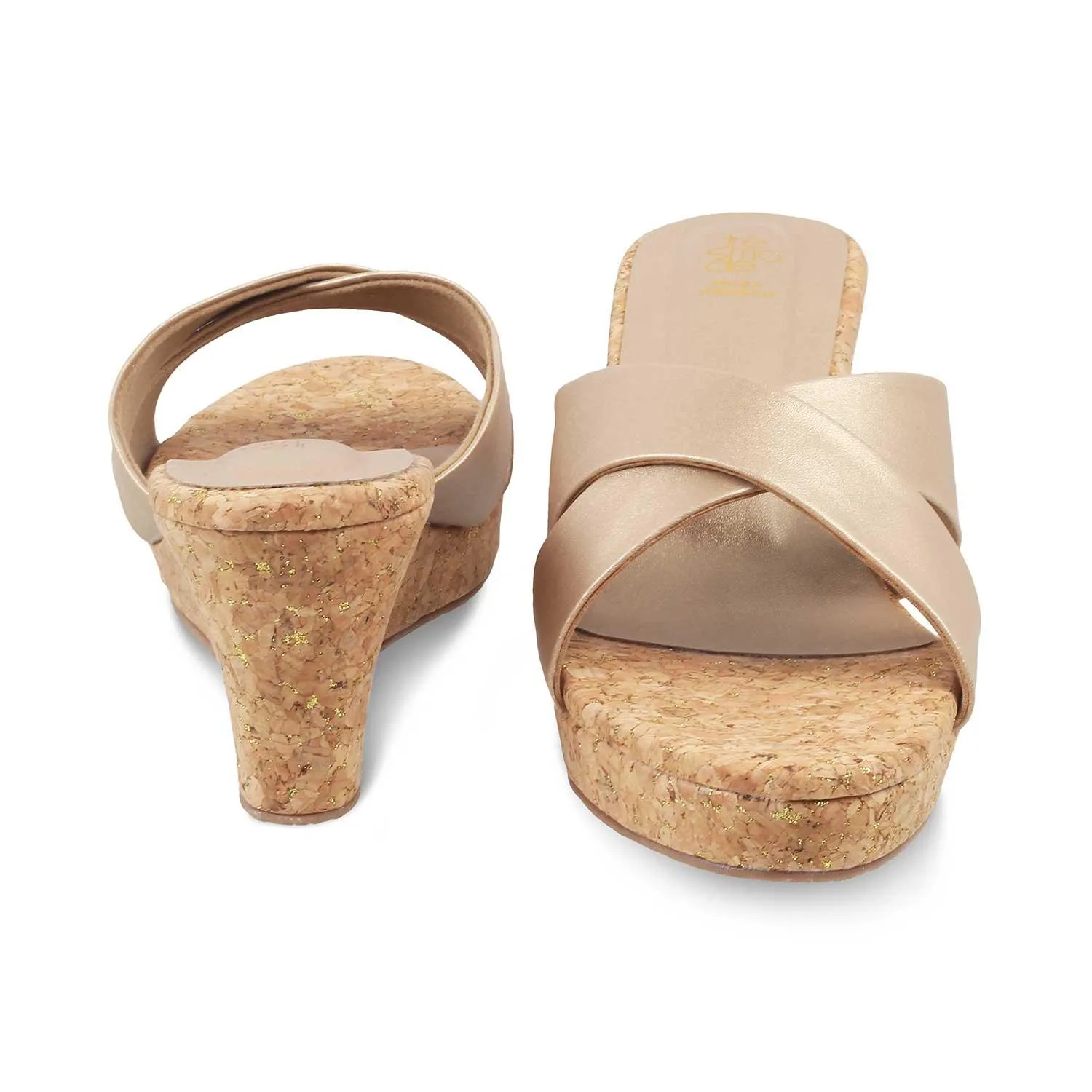 The Lyon Champagne Women's Dress Wedge Sandals Tresmode