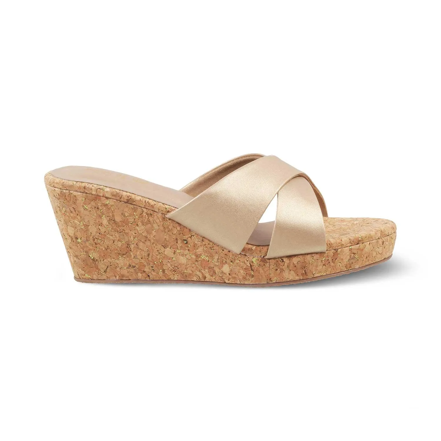 The Lyon Champagne Women's Dress Wedge Sandals Tresmode