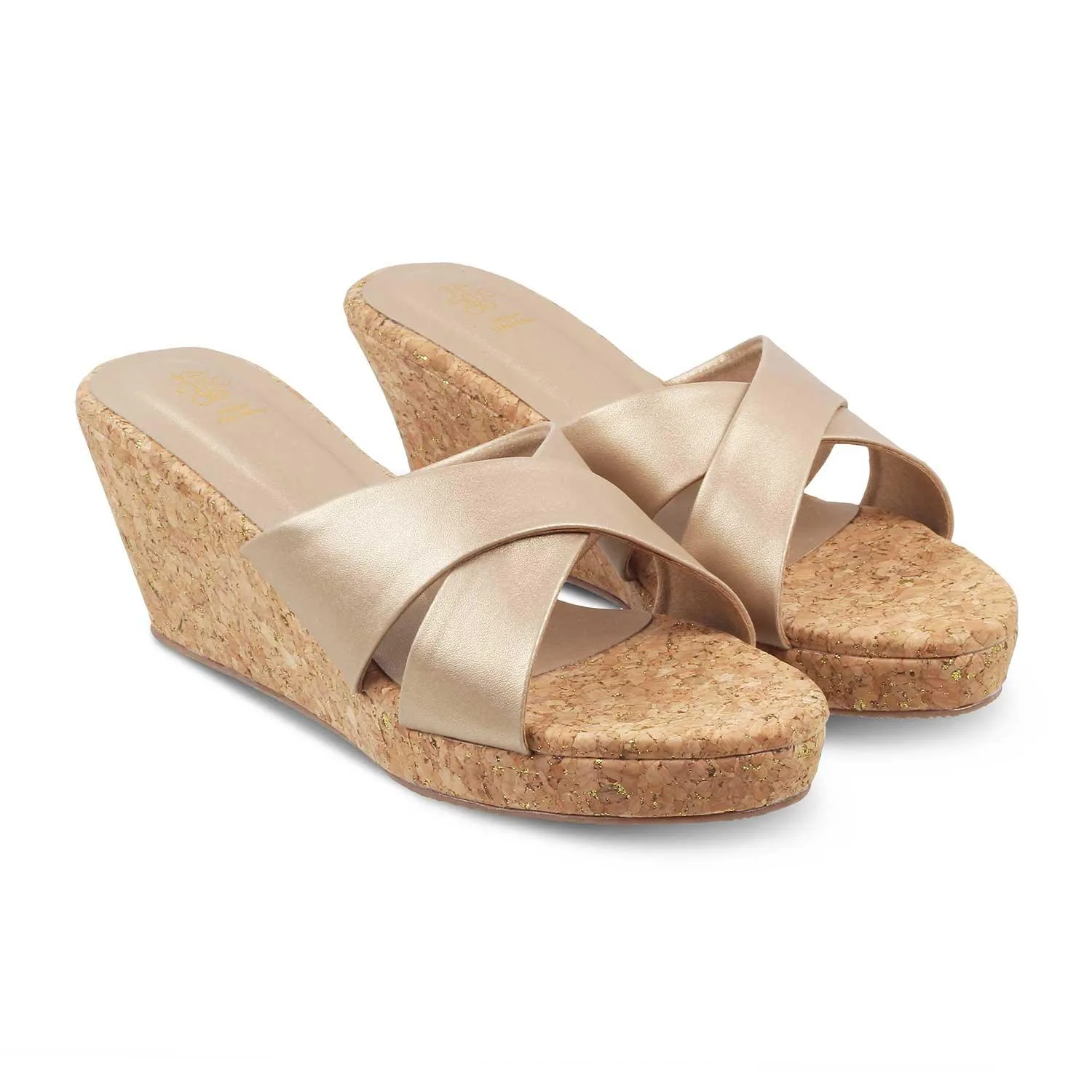 The Lyon Champagne Women's Dress Wedge Sandals Tresmode