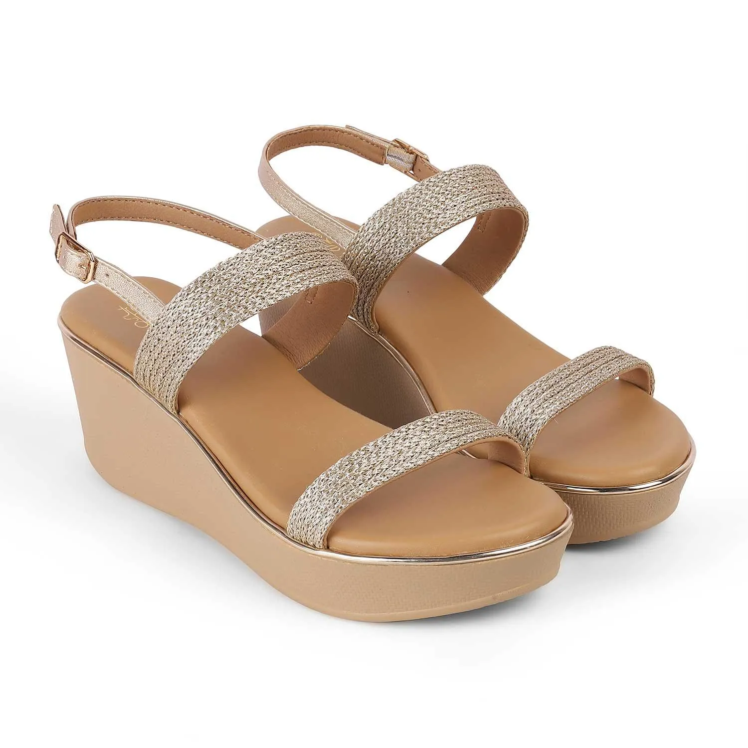 Tresmode Adola Gold Women's Dress Wedge Sandals