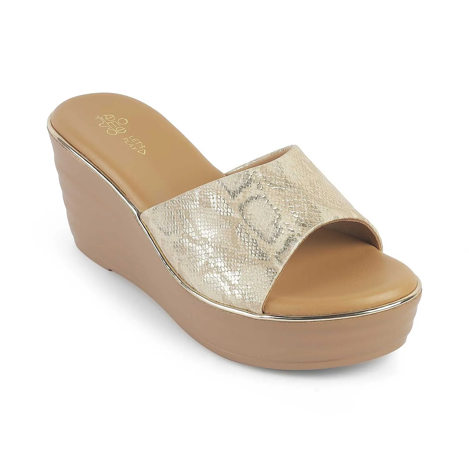 Tresmode Avda Gold Women's Dress Wedge Sandals