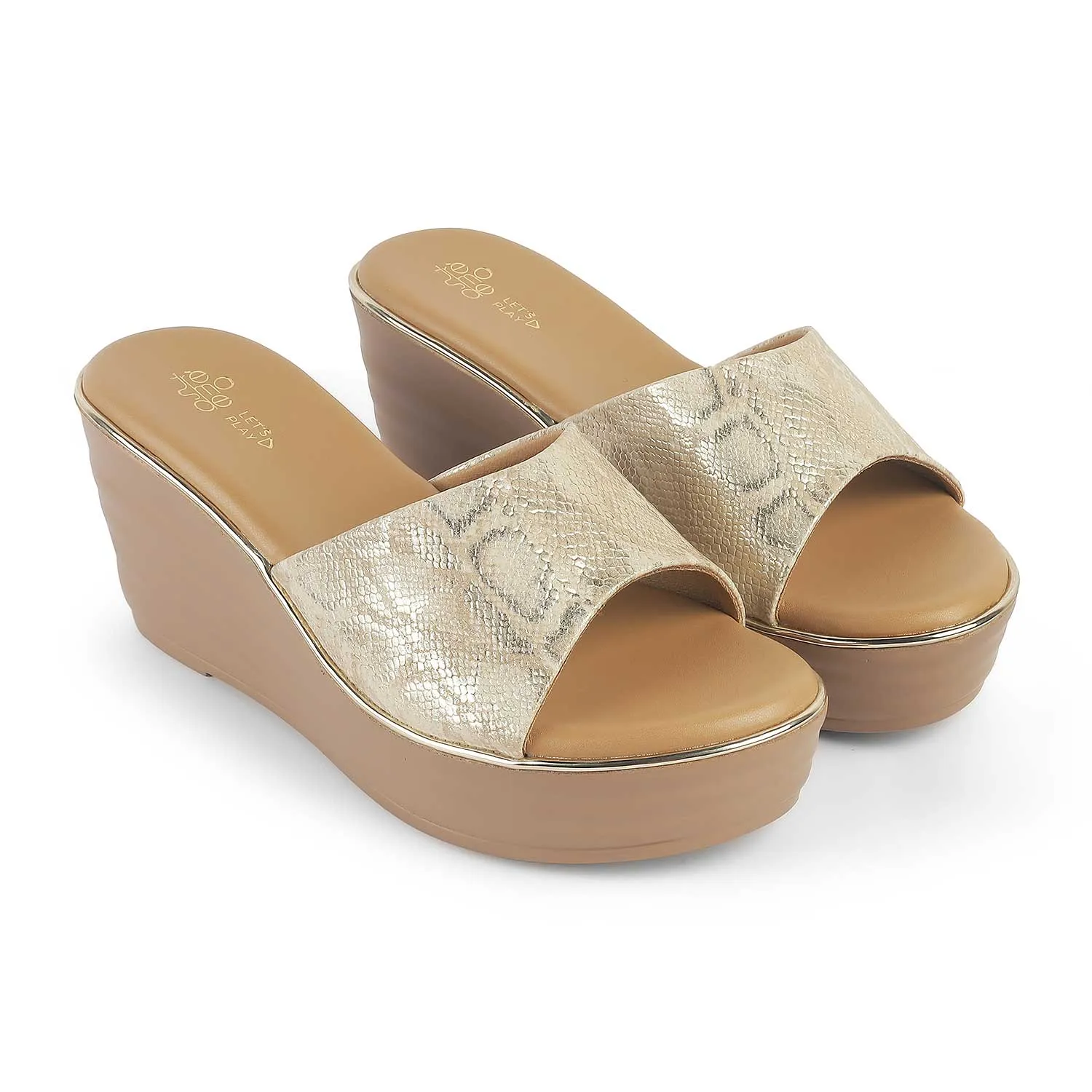 Tresmode Avda Gold Women's Dress Wedge Sandals