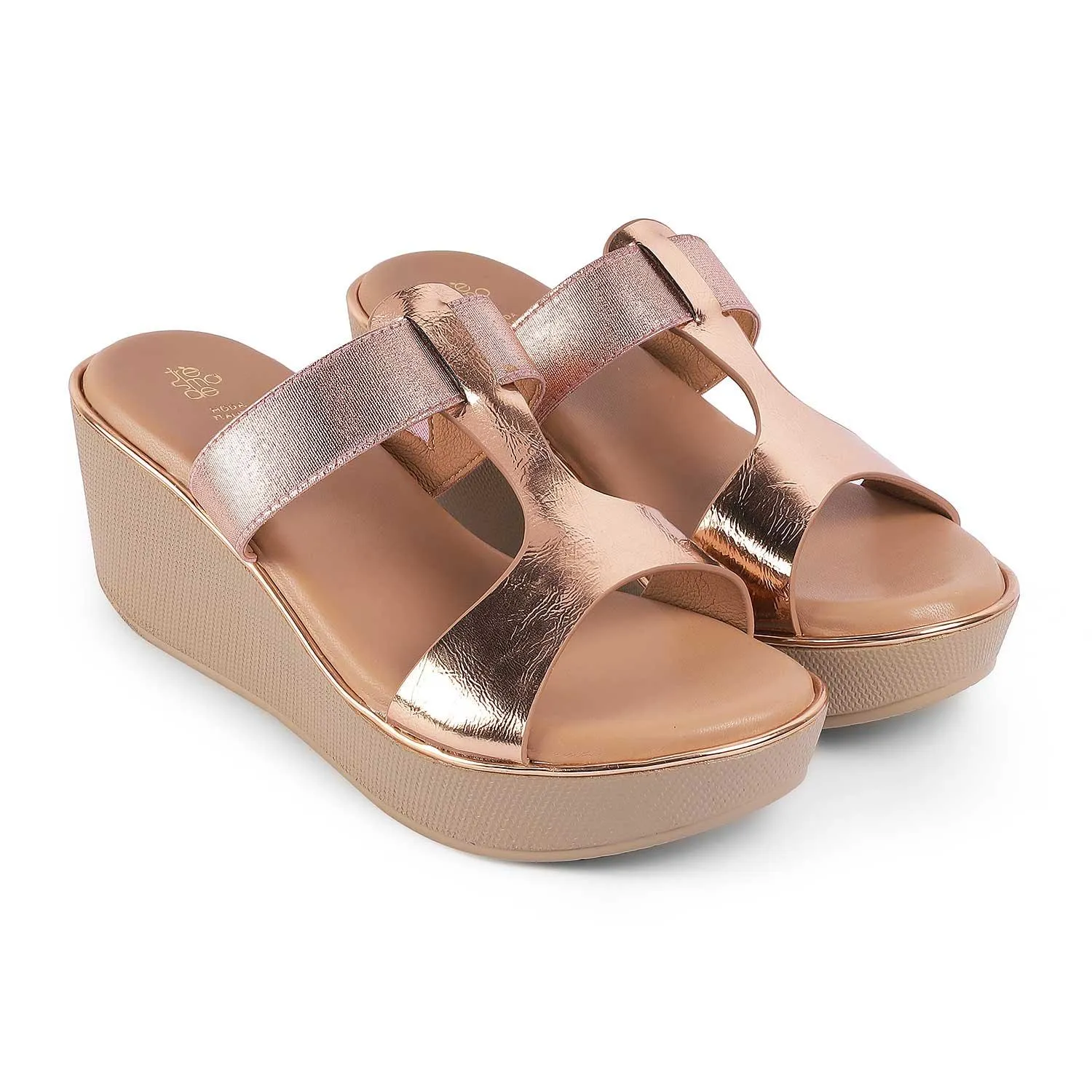 Tresmode Miglo Champagne Women's Dress Wedge Sandals