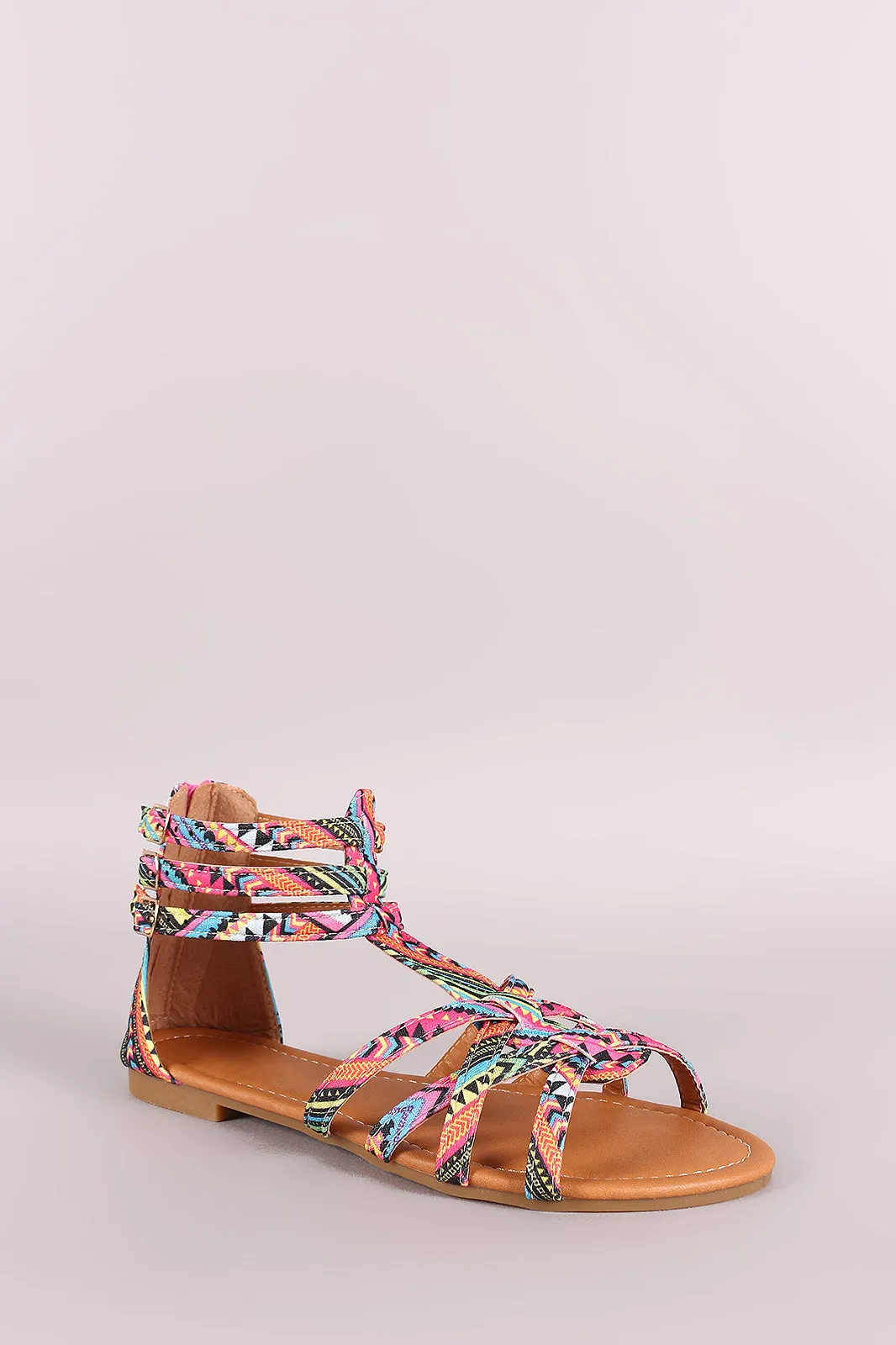 Tribal Print Buckled Gladiator Flat Sandal