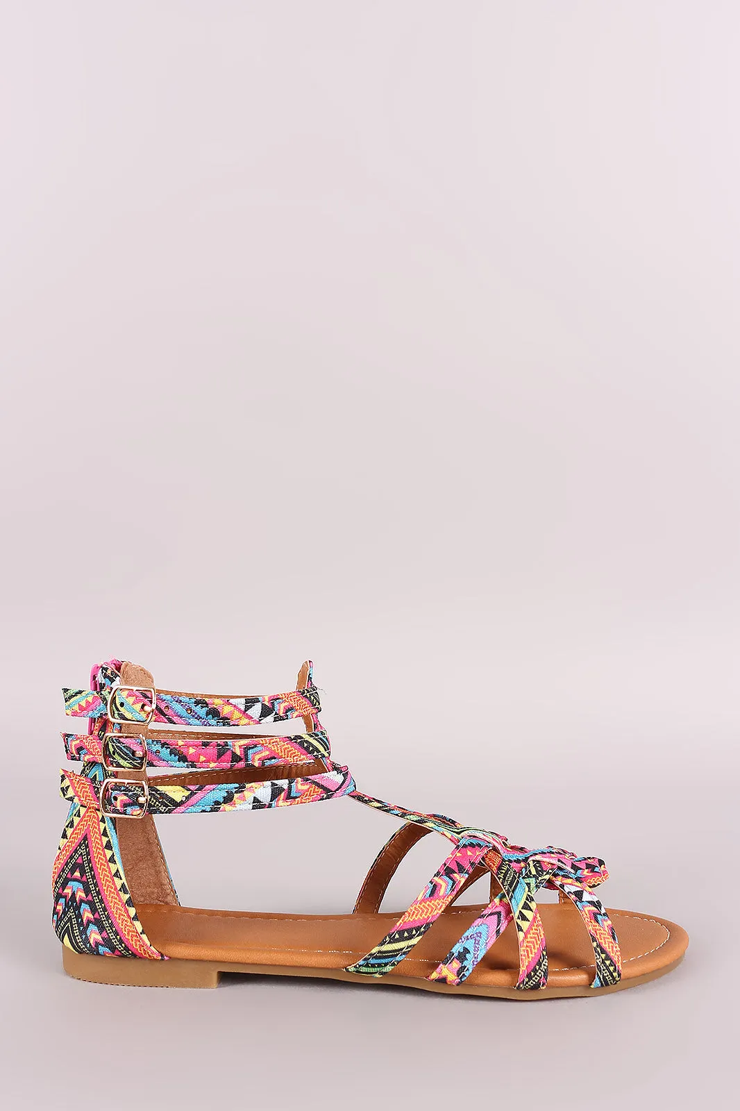 Tribal Print Buckled Gladiator Flat Sandal