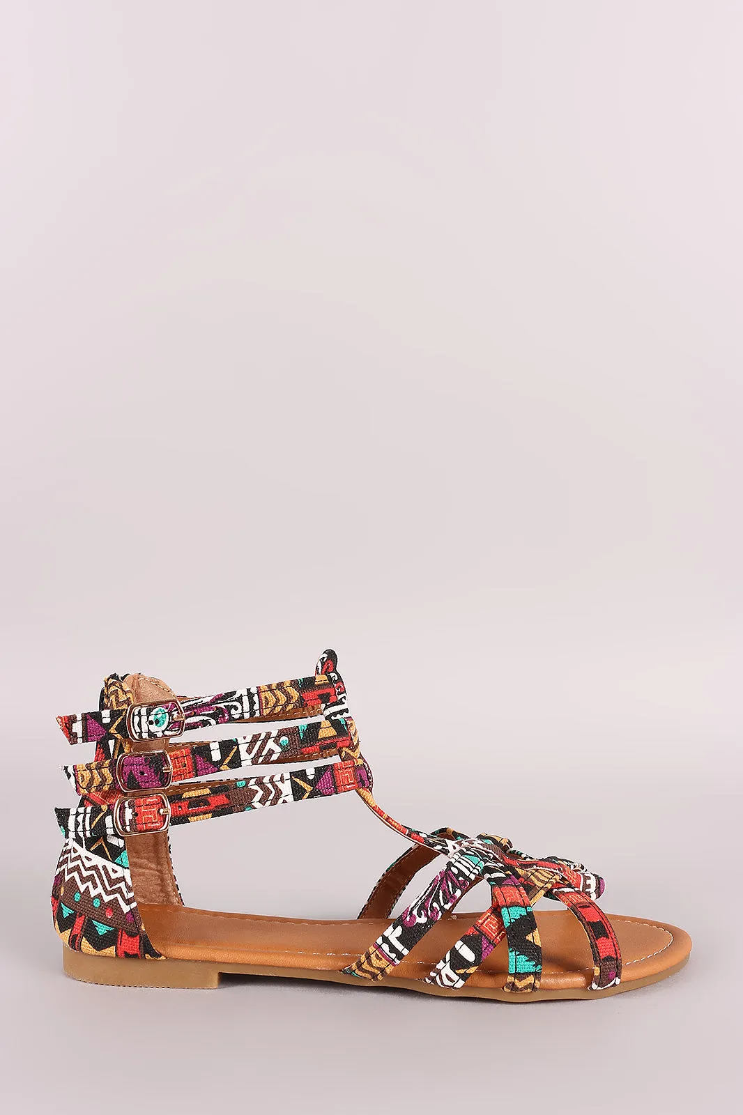 Tribal Print Buckled Gladiator Flat Sandal