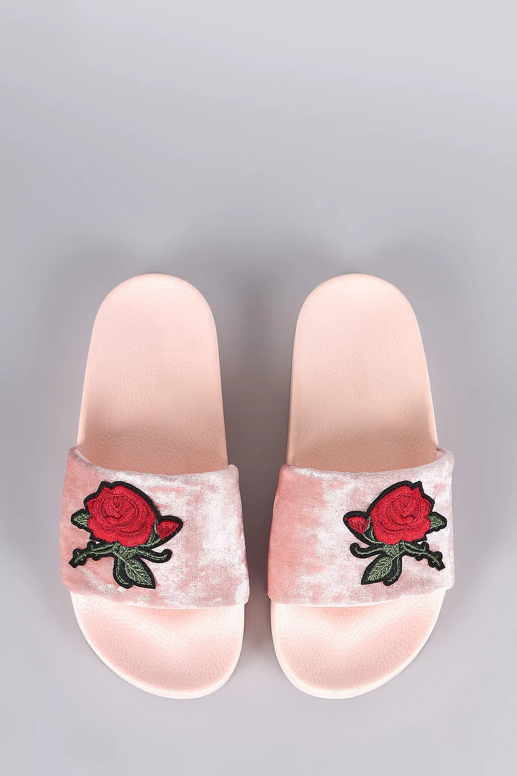 Velvet Embroidery Floral Jelly Slide Sandal