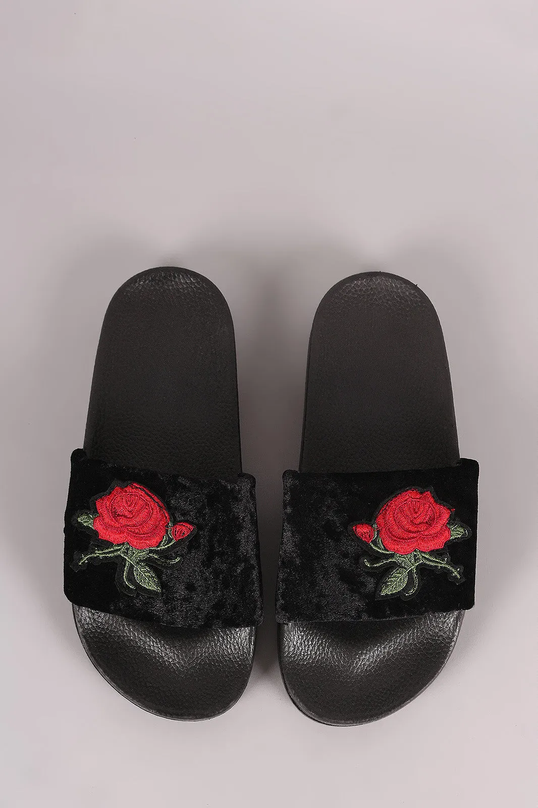 Velvet Embroidery Floral Jelly Slide Sandal