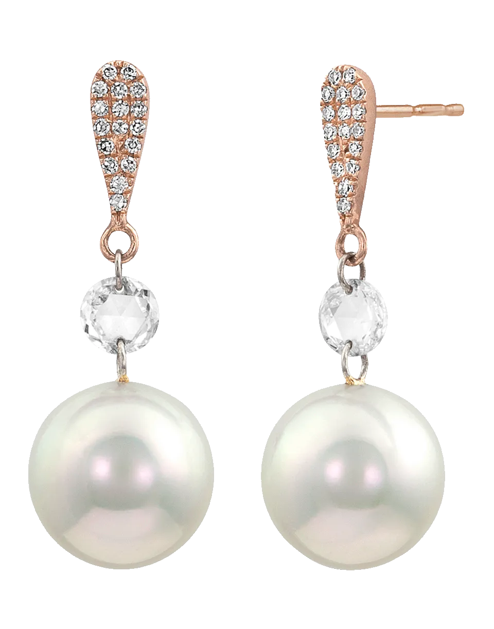 White Pearl and Rosecut Diamond Drop Earrings