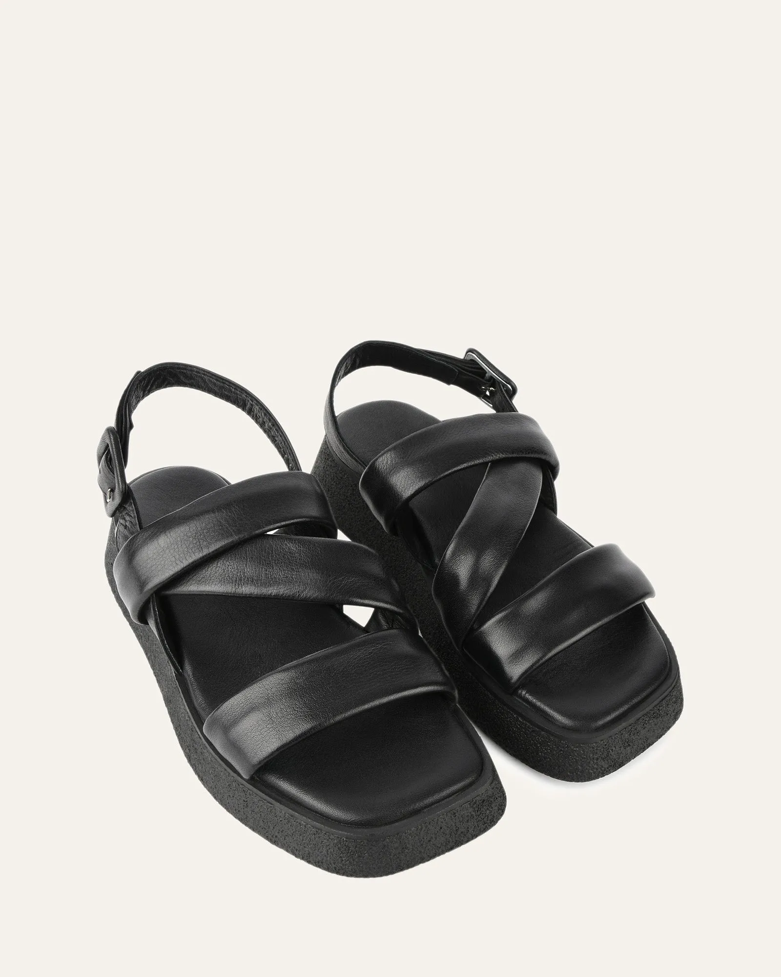 ZIA FLAT SANDALS BLACK LEATHER