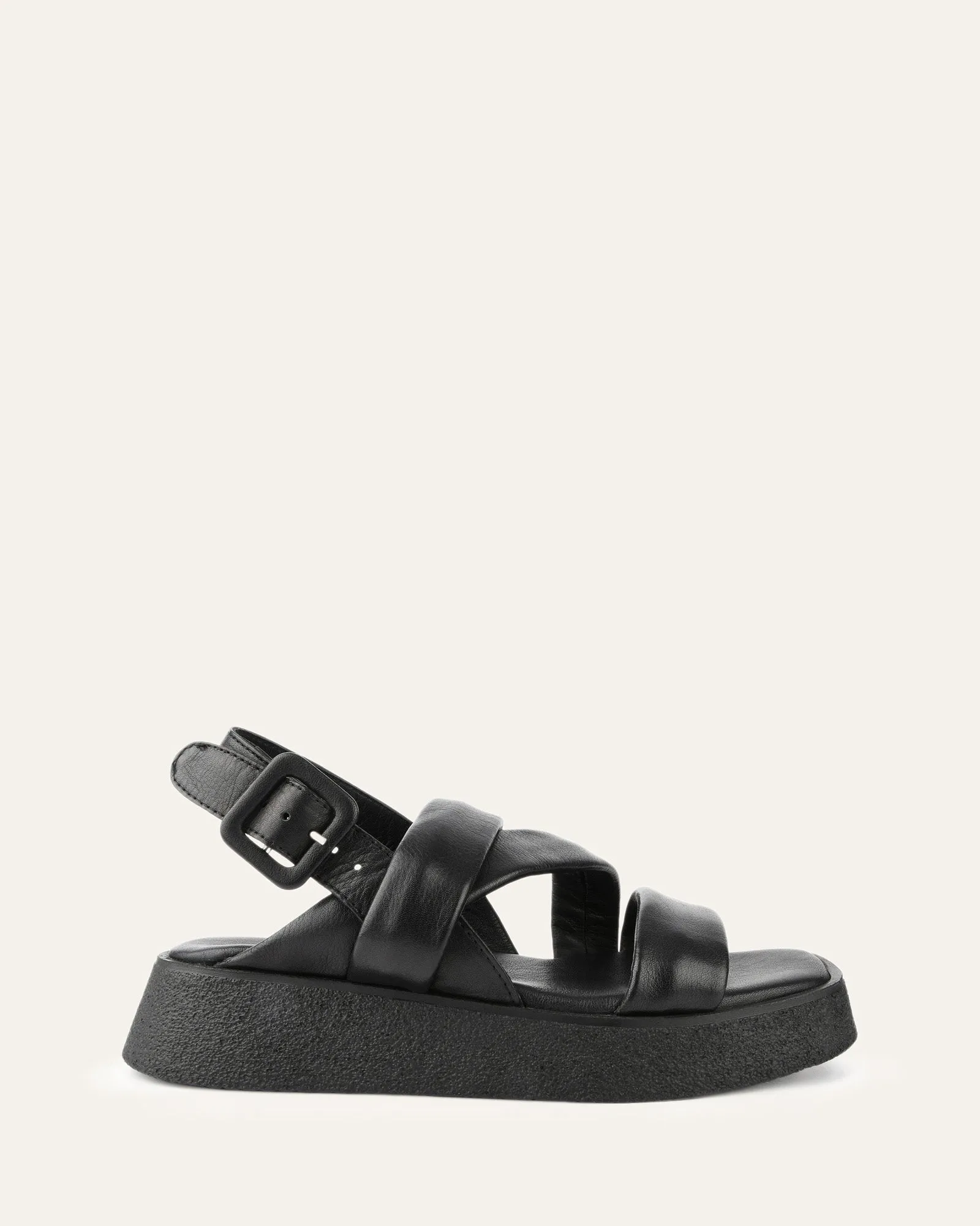 ZIA FLAT SANDALS BLACK LEATHER